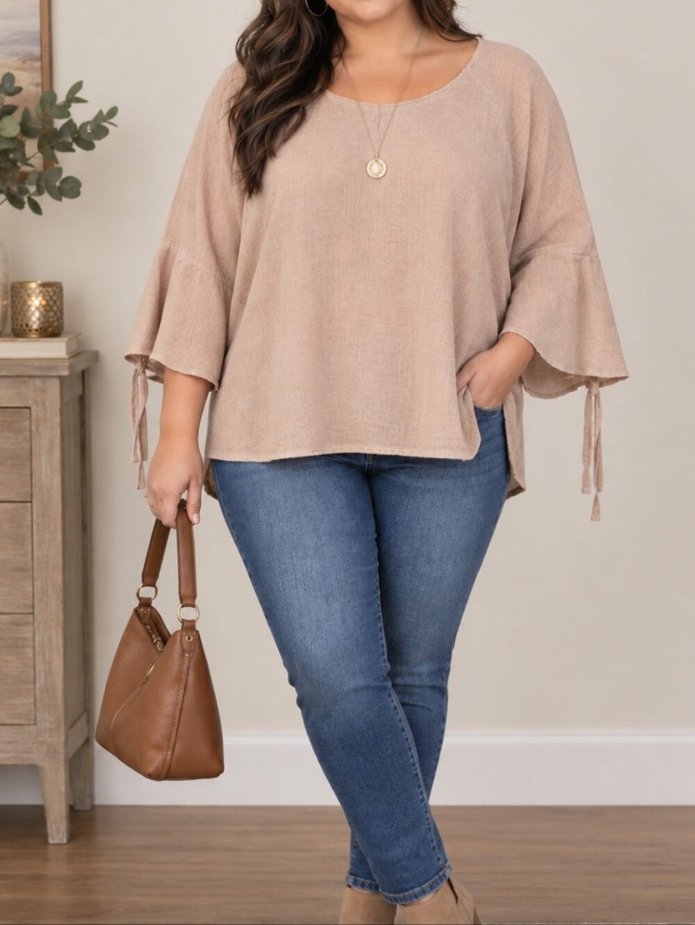Women's Blush Blouse With Bell Sleeves